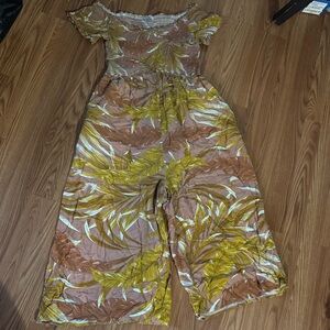 Patrons‎ of Peace Tropical Leaf Print Wide Leg Jumpsuit Size M Bohemian Resort